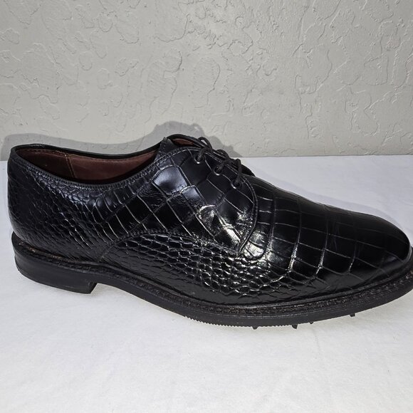 Allen Edmonds Men's Haskell Black Gator Print Golf Shoes 8.5 D Made in the USA - Picture 2 of 12